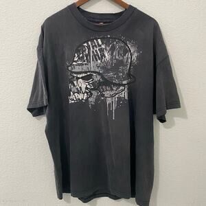 Metal Mulisha Skull Graphic Tee Mens 2XL Faded Black Y2K Motocross Helmet Grunge